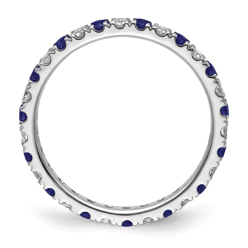 14k White Gold 3/8 carat Lab Grown Diamond VS/SI+ G+ and Lab Created Blue Sapphire Size 5 Eternity Band