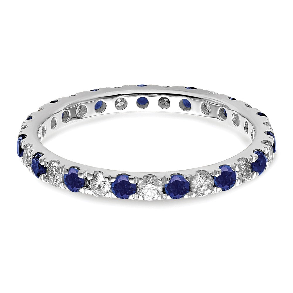 14k White Gold 3/8 carat Lab Grown Diamond VS/SI+ G+ and Lab Created Blue Sapphire Size 5 Eternity Band