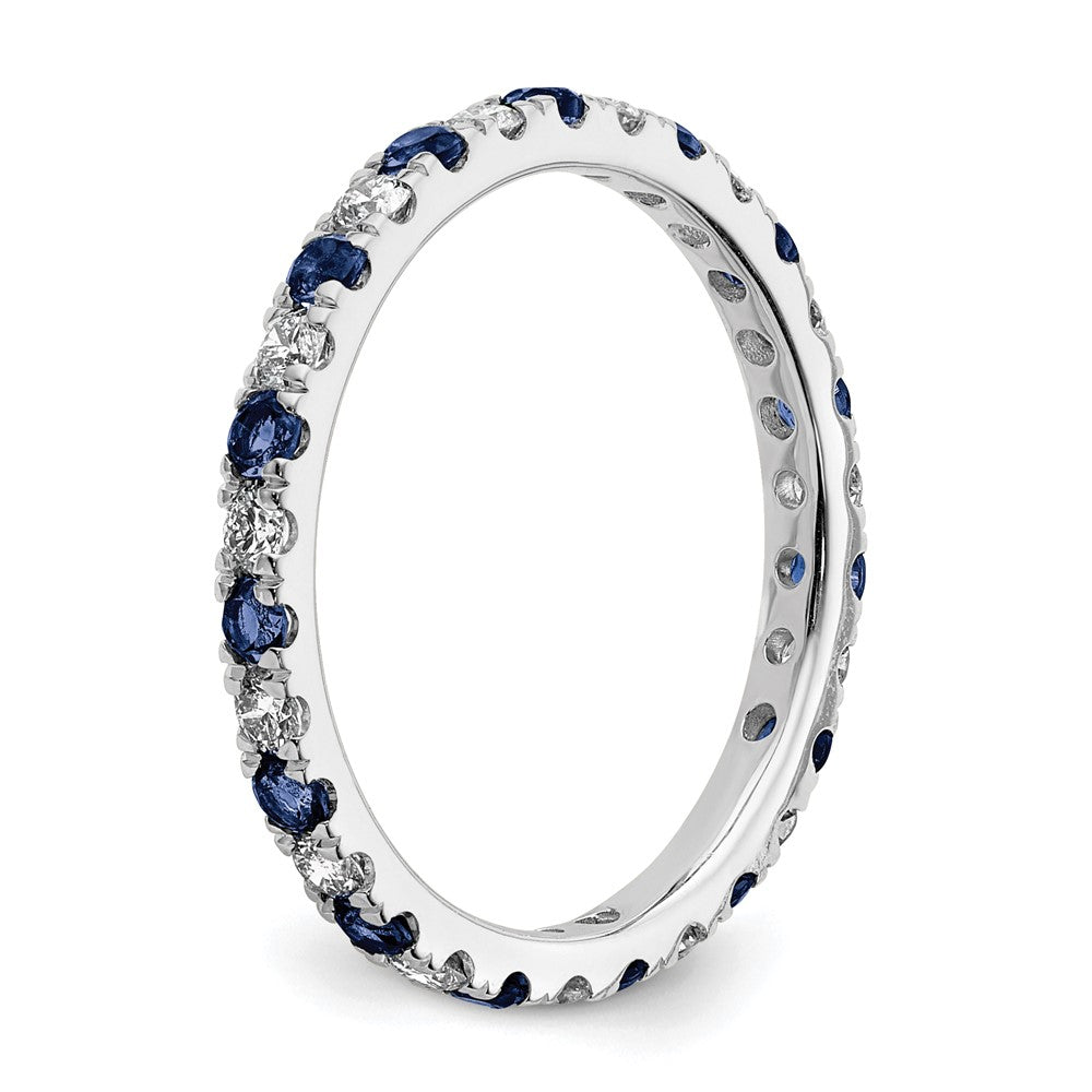 14k White Gold 3/8 carat Lab Grown Diamond VS/SI+ G+ and Lab Created Blue Sapphire Size 5 Eternity Band
