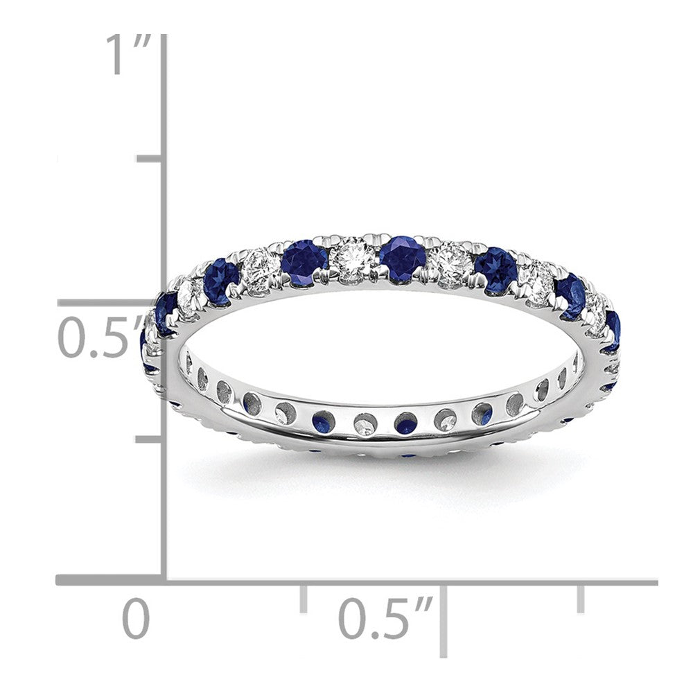 14k White Gold 3/8 carat Lab Grown Diamond VS/SI+ G+ and Lab Created Blue Sapphire Size 5 Eternity Band