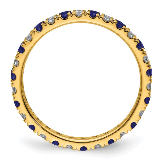 14k 3/8 carat Lab Grown Diamond VS/SI+ G+ and Lab Created Blue Sapphire Size 5 Eternity Band