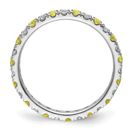 14k White Gold 1/2 carat Lab Grown Diamond VS/SI+ G+ and Lab Created Yellow Sapphire Size 8 Eternity Band