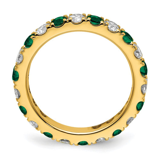 14k 1 1/5 carat Lab Grown Diamond VS/SI+ G+ and Lab Created Emerald Size 7 Eternity Band
