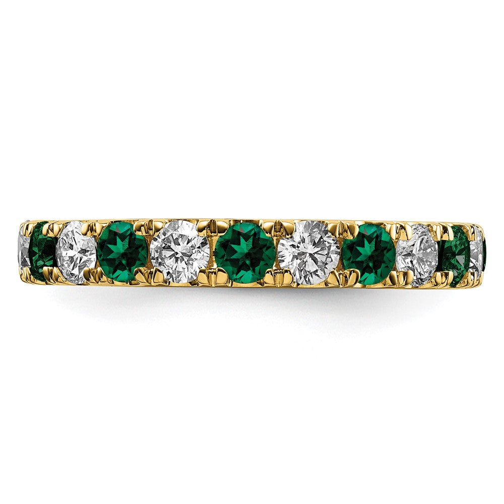 14k 1 1/5 carat Lab Grown Diamond VS/SI+ G+ and Lab Created Emerald Size 7 Eternity Band
