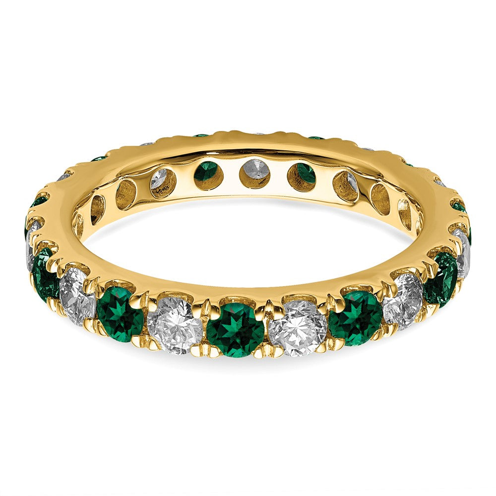 14k 1 1/5 carat Lab Grown Diamond VS/SI+ G+ and Lab Created Emerald Size 7 Eternity Band