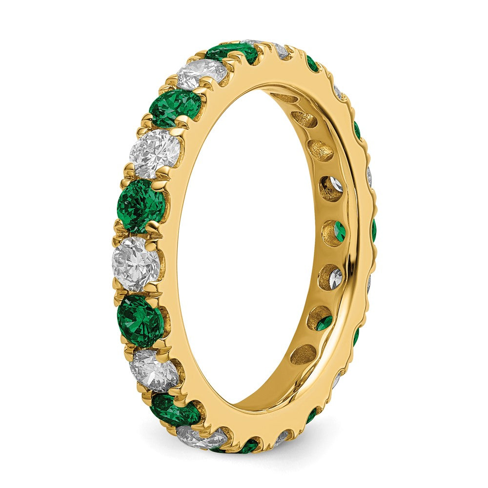 14k 1 1/5 carat Lab Grown Diamond VS/SI+ G+ and Lab Created Emerald Size 7 Eternity Band