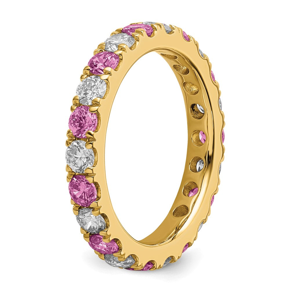 14k 1 1/5 carat Lab Grown Diamond VS/SI+ G+ and Lab Created Pink Sapphire Size 8 Eternity Band