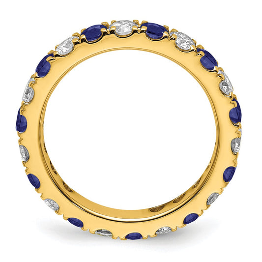 14k 1 1/5 carat Lab Grown Diamond VS/SI+ G+ and Lab Created Blue Sapphire Size 7 Eternity Band
