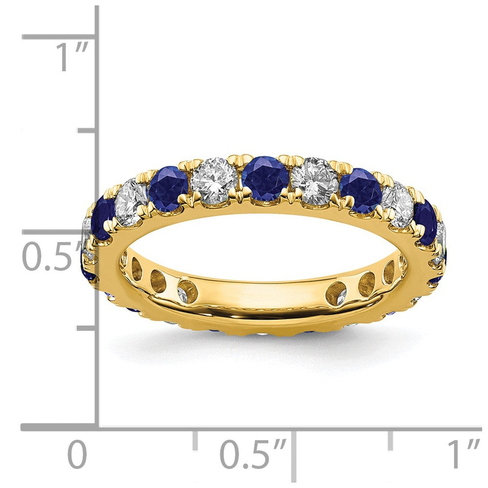 14k 1 1/5 carat Lab Grown Diamond VS/SI+ G+ and Lab Created Blue Sapphire Size 8 Eternity Band