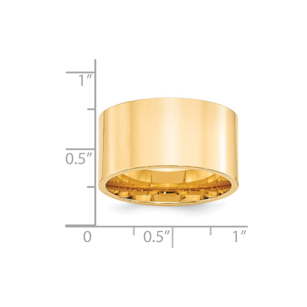 14k Yellow Gold 12mm Standard Weight Flat Comfort Fit Wedding Band Size 10.5