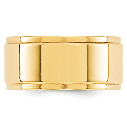 14k Yellow Gold 10mm Flat with Step Edge Wedding Band Size 13