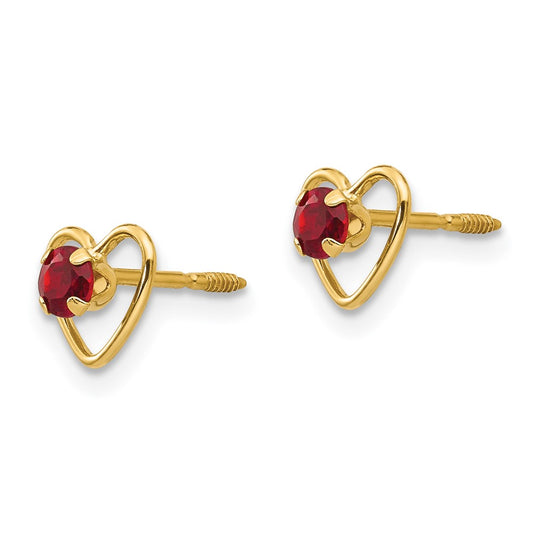 14k Madi K 3mm Round Genuine Garnet Birthstone Heart Screwback Post Earrings