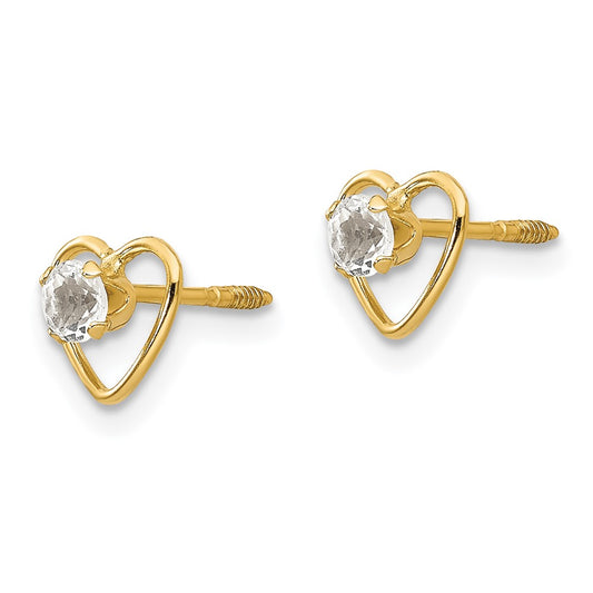 14k Madi K 3mm Round Genuine White Topaz Birthstone Heart Screwback Post Earrings