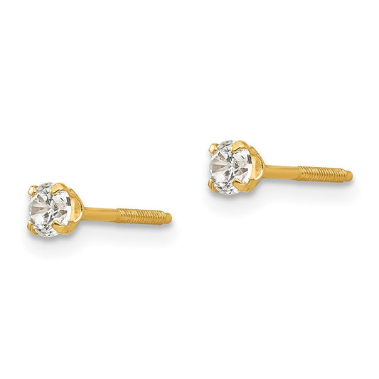 14k Madi K 3mm Round White Zircon Birthstone Screwback Post Earrings