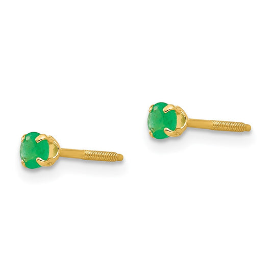 14k Madi K 3mm Round Emerald Birthstone Screwback Post Earrings