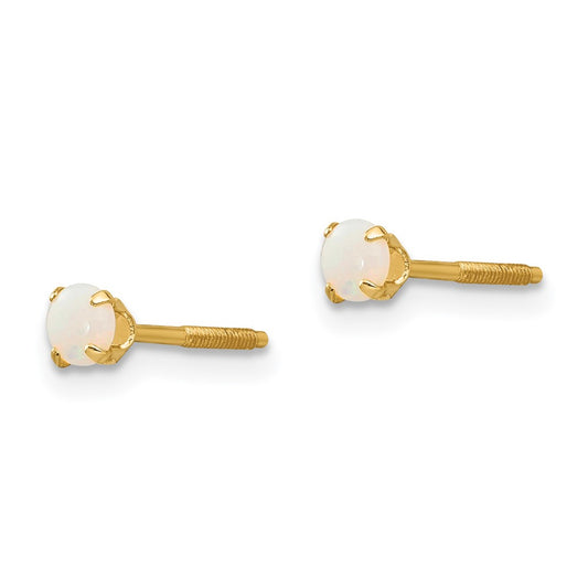 14k Madi K 3mm Round Opal Birthstone Screwback Post Earrings
