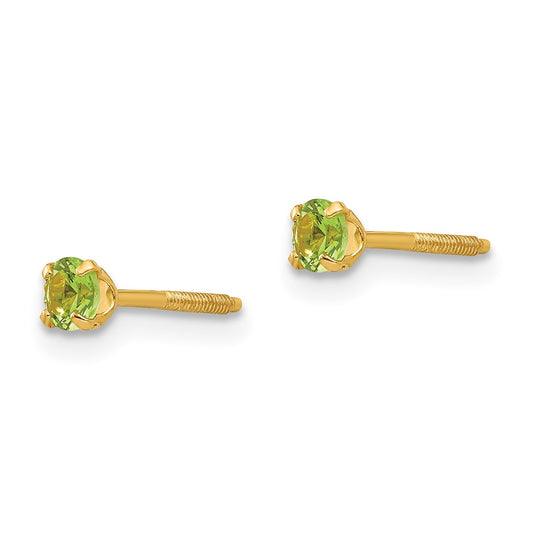 14k Madi K 3mm Round Imitation Peridot August Birthstone Screwback Post Earrings