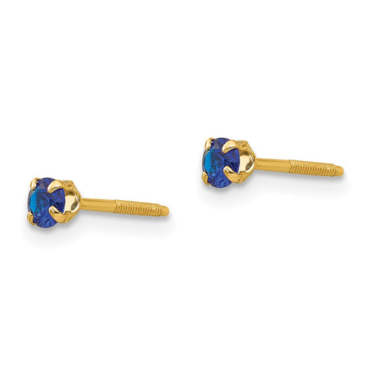 14k Madi K 3mm Round Imitation Sapphire September Birthstone Screwback Post Earrings