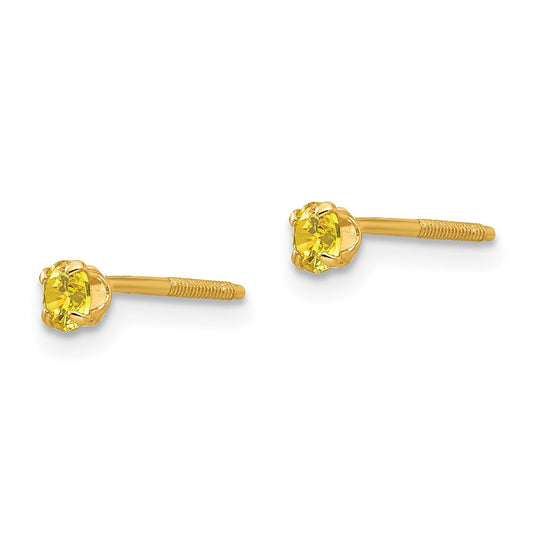 14k Madi K 3mm Round Imitation Citrine November Birthstone Screwback Post Earrings