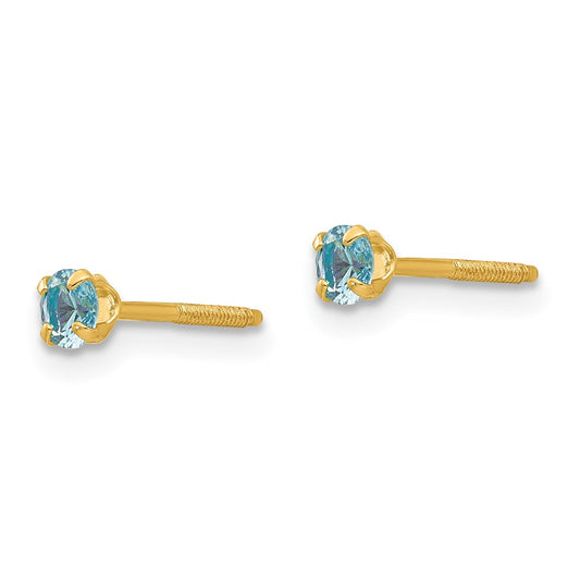 14k Madi K 3mm Round Imitation Blue Zircon December Birthstone Screwback Post Earrings