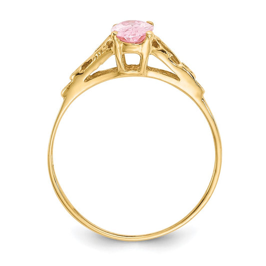 14k Madi K 6x4mm Oval Synthetic Rose Zircon Birthstone Size 5 Ring