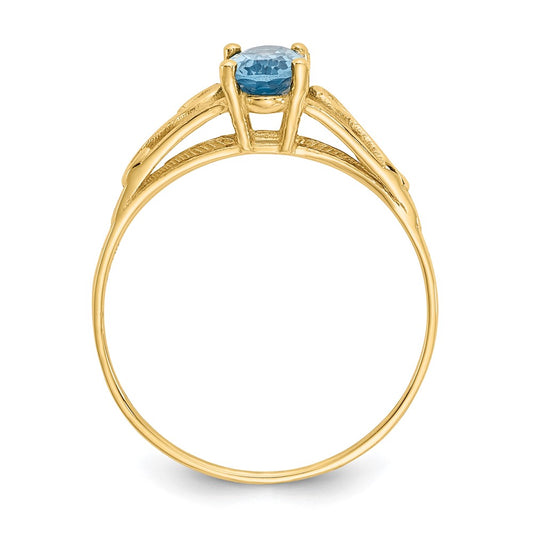 14k Madi K 6x4mm Oval Synthetic Blue Zircon Birthstone Size 5 Ring