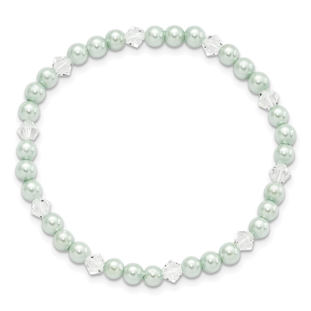 4mm Green Shell Pearl & Crystal Stretch Bracelet w/Pink Gift Pouch