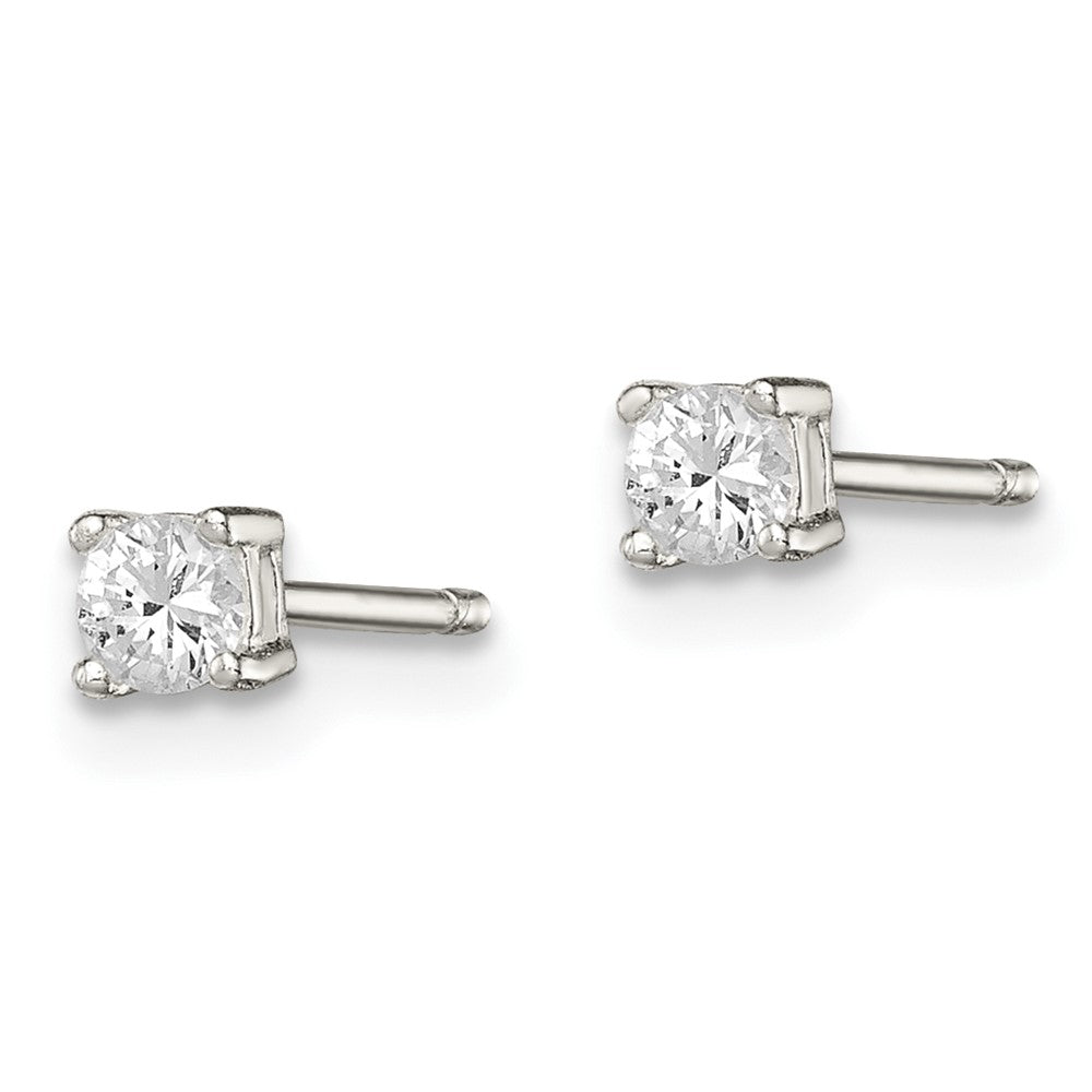Sterling Silver 3mm Round Basket Set CZ Studs w/ Pink Gift Pouch