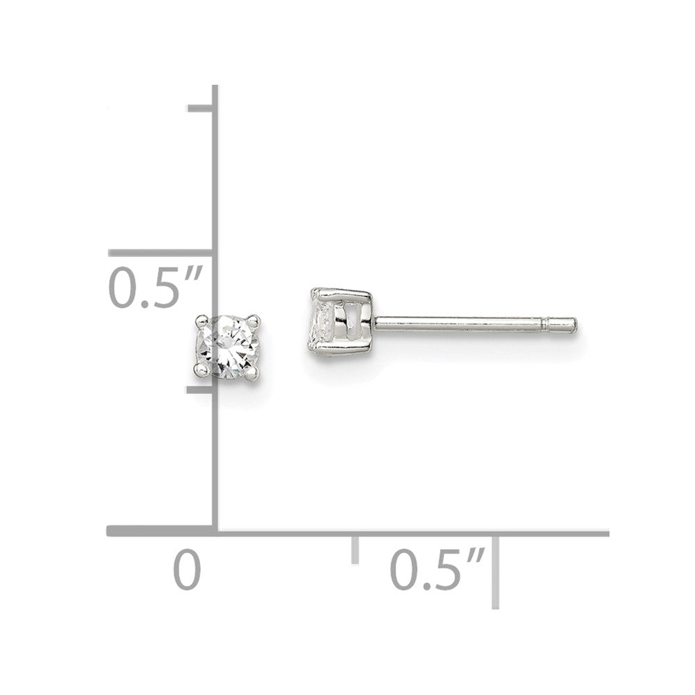 Sterling Silver 3mm Round Basket Set CZ Studs w/ Pink Gift Pouch