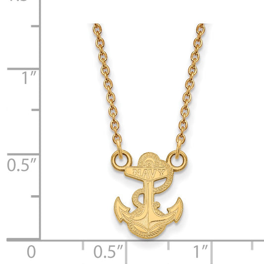 Sterling Silver Gold-plated LogoArt US Naval Academy Anchor Small Pendant 18 inch Necklace