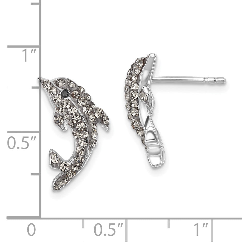 Sterling Silver Rhodium-plated Polished Pale Blue Crystal Dolphin Post Earrings