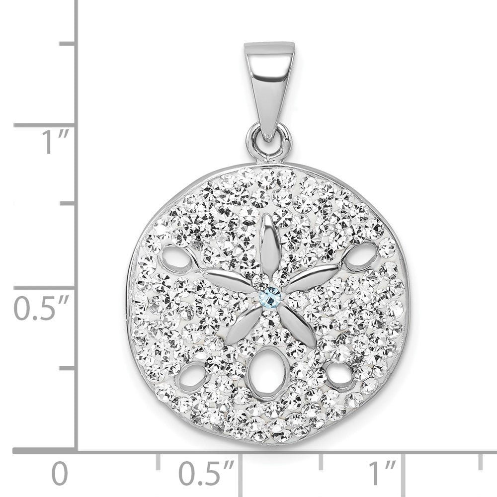 Sterling Silver Rhodium-Plated Polished White Crystal Sand Dollar Pendant