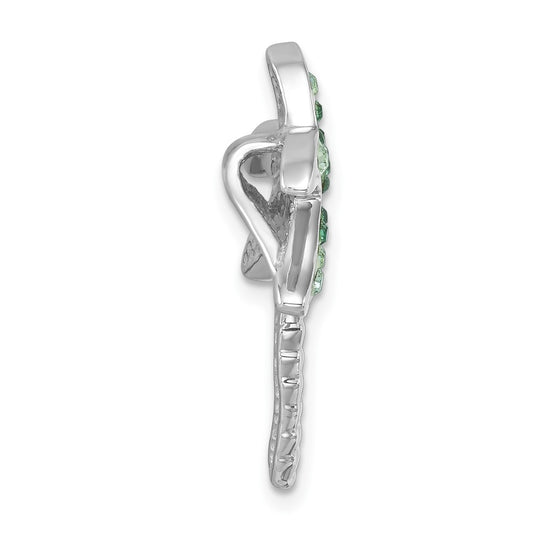 Sterling Silver Rhodium-Plated Polished Green Crystal Palm Tree Chain Slide