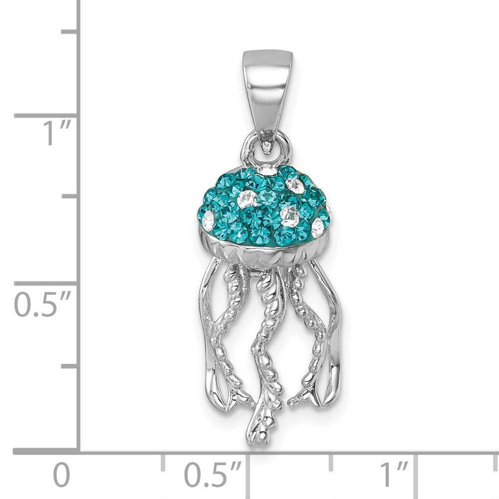 Sterling Silver Rhodium-plated Polished Crystal Jellyfish Pendant