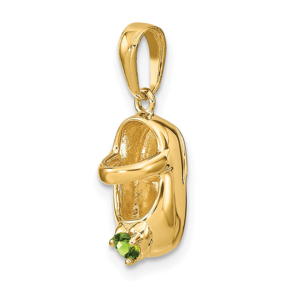 14k 3-D August/Green Synthetic Stone Engravable Baby Shoe Charm