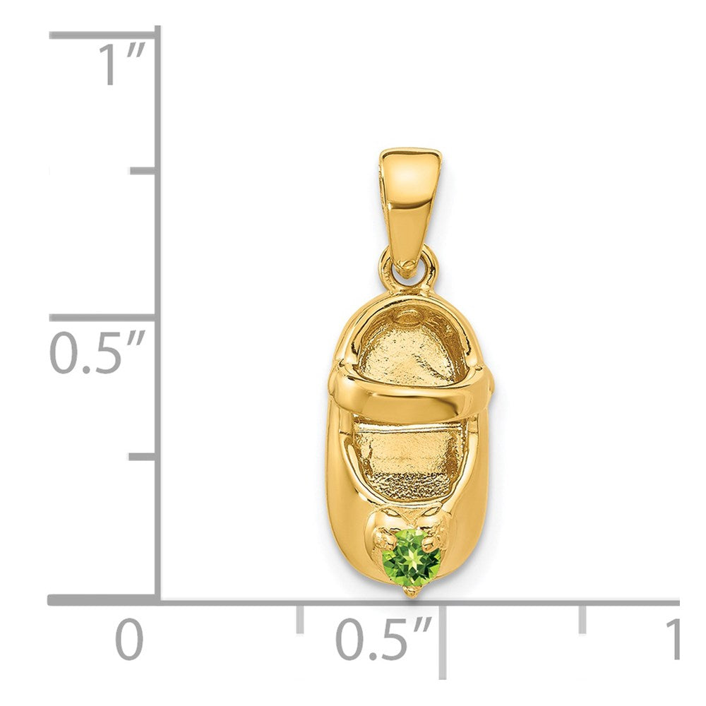 14k 3-D August/Green Synthetic Stone Engravable Baby Shoe Charm