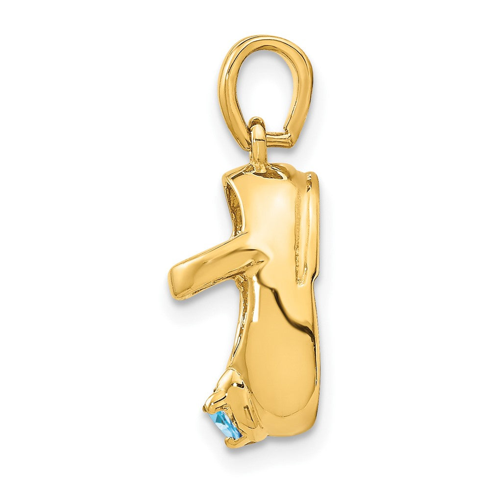 14k 3-D December/Blue Synthetic Stone Engravable Baby Shoe Charm