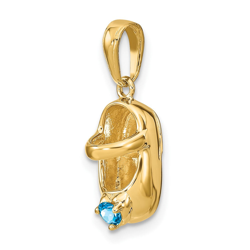 14k 3-D December/Blue Synthetic Stone Engravable Baby Shoe Charm