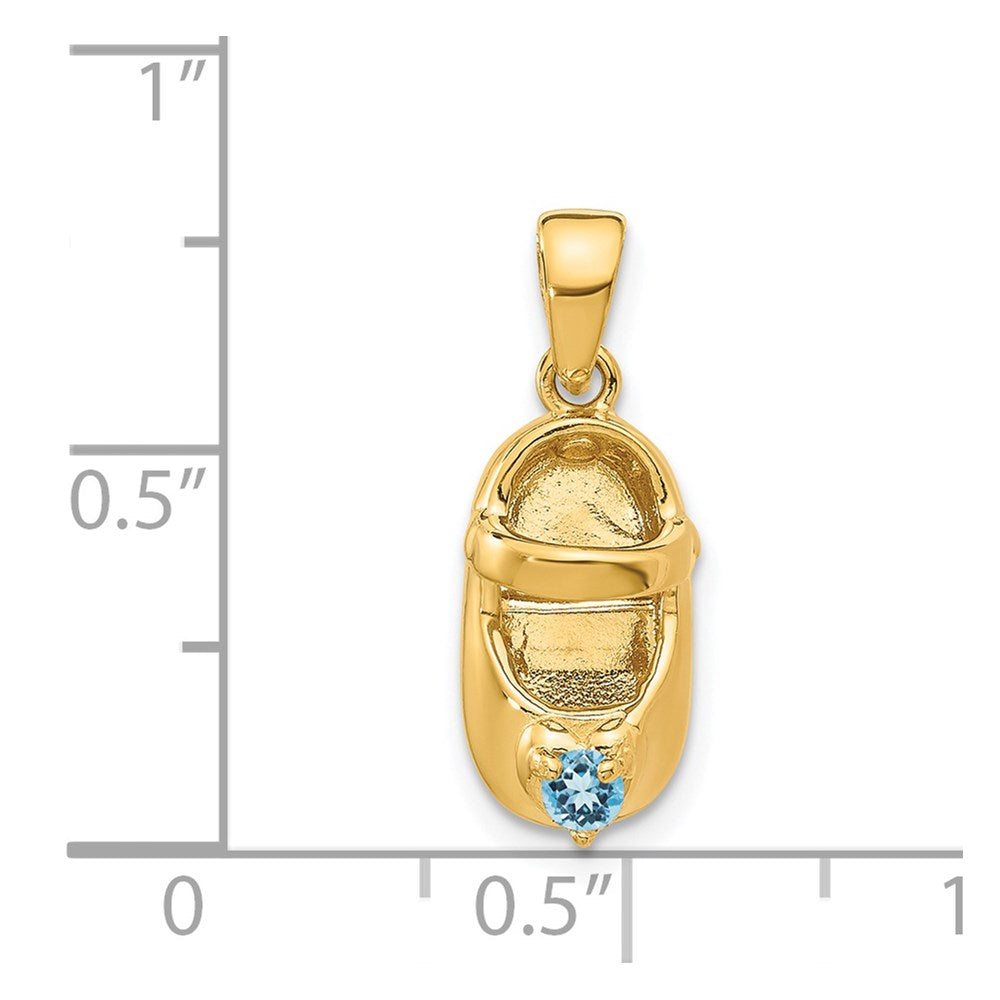 14k 3-D December/Blue Synthetic Stone Engravable Baby Shoe Charm