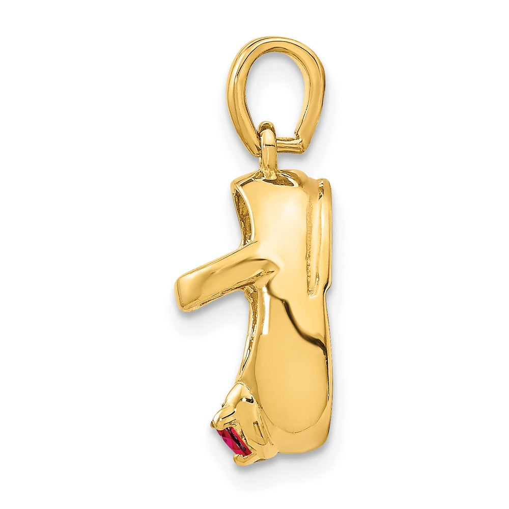 14k 3-D July/Red Synthetic Stone Engravable Baby Shoe Charm