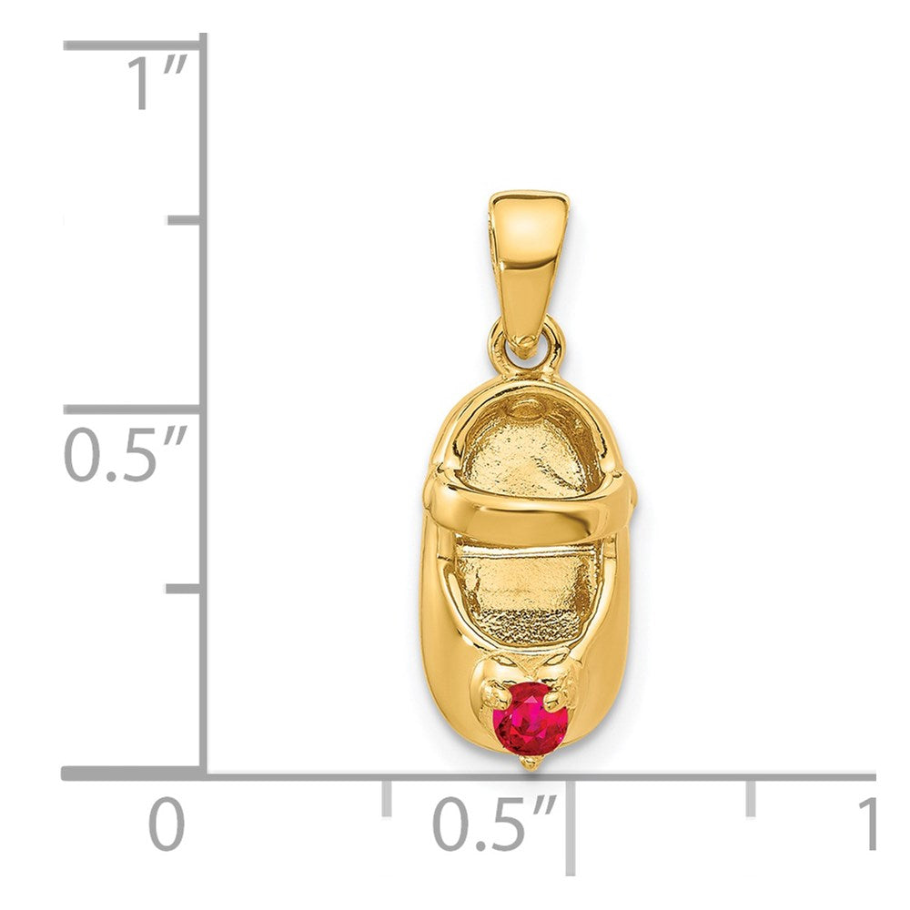 14k 3-D July/Red Synthetic Stone Engravable Baby Shoe Charm
