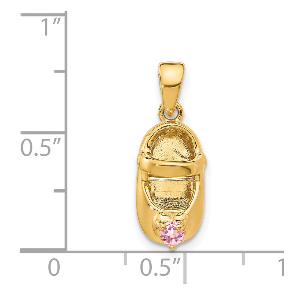 14k 3-D October/Pink Synthetic Stone Engravable Shoe Charm