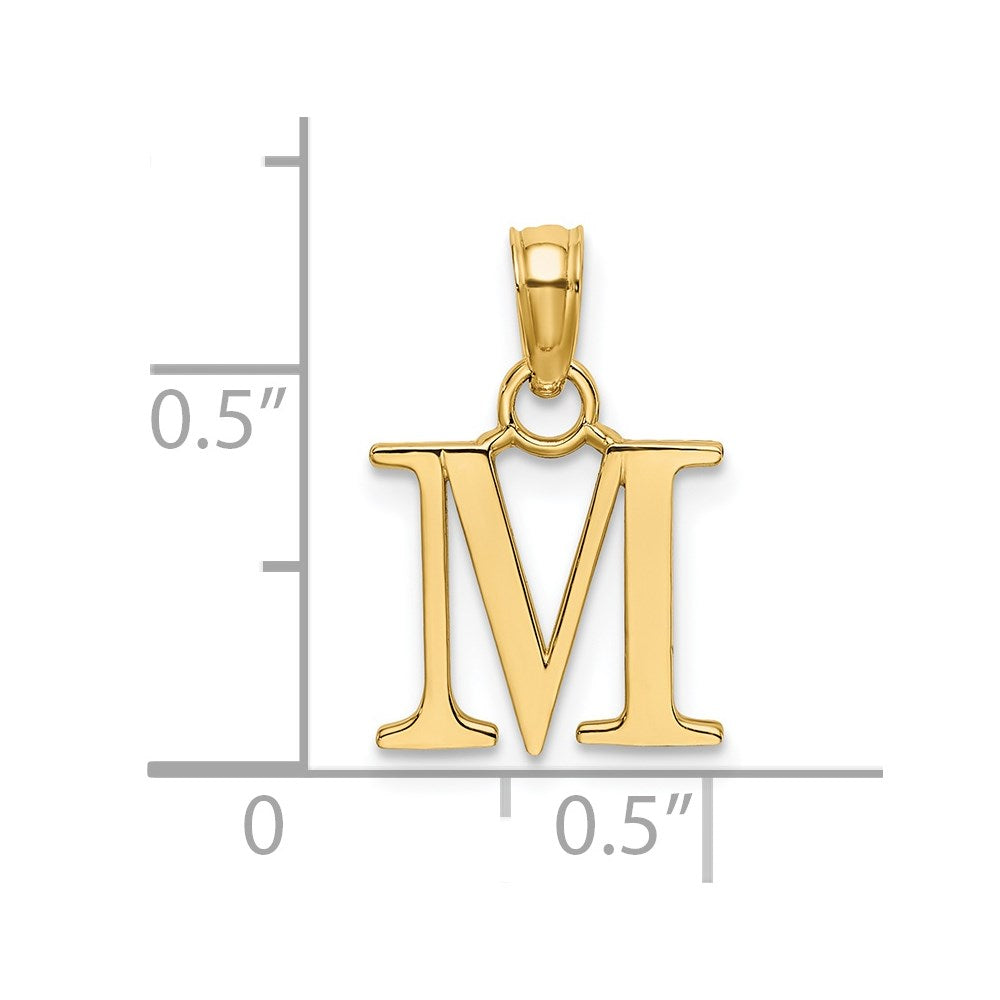 14K Polished Block Letter M Initial Pendant