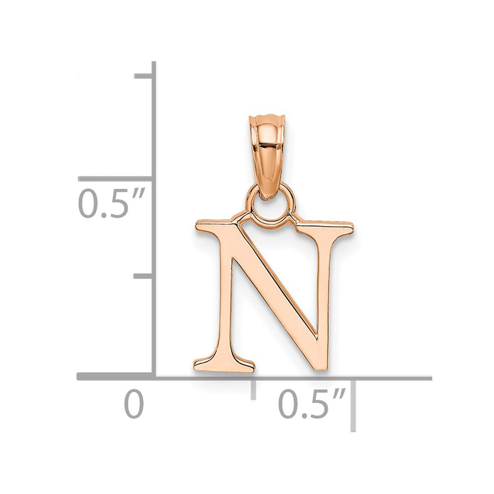 14K Rose Gold Polished Block Letter N Initial Pendant