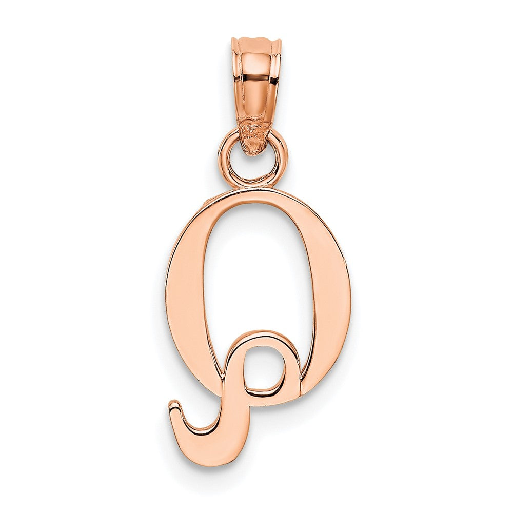 14K Rose Gold Polished Block Letter Q Initial Pendant