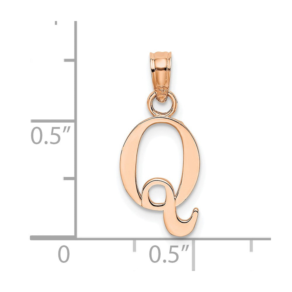 14K Rose Gold Polished Block Letter Q Initial Pendant