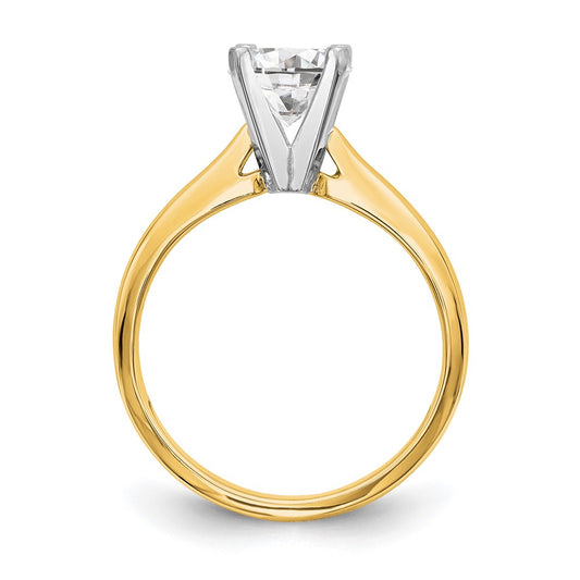 14k Two-Tone 1 carat Medium-Weight High Shoulder Airline Half-Round 4-Prong Round Solitaire Ring Mounting