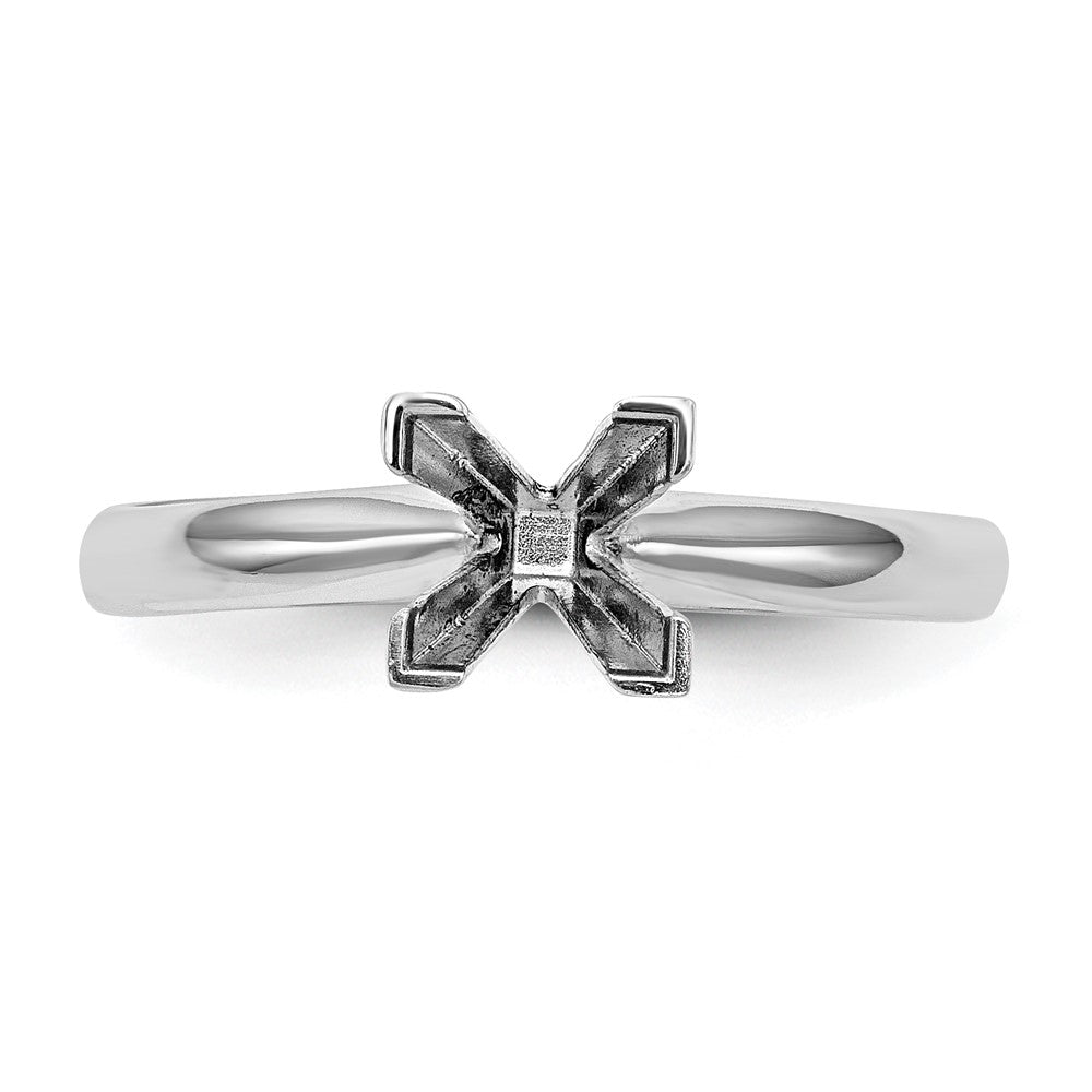 14k White Gold 4mm Medium-Weight Comfort-Fit V-End Princess Solitaire Ring Mounting
