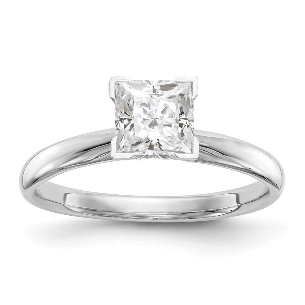 14k White Gold 4mm Medium-Weight Comfort-Fit V-End Princess Solitaire Ring Mounting