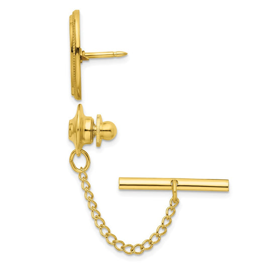 Kelly Waters Gold-plated Oval Beaded Engravable Tie Tac with Safety Chain